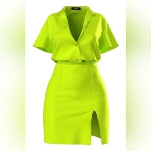 Hanifa Robyn Bright Lime Top & Skirt Set